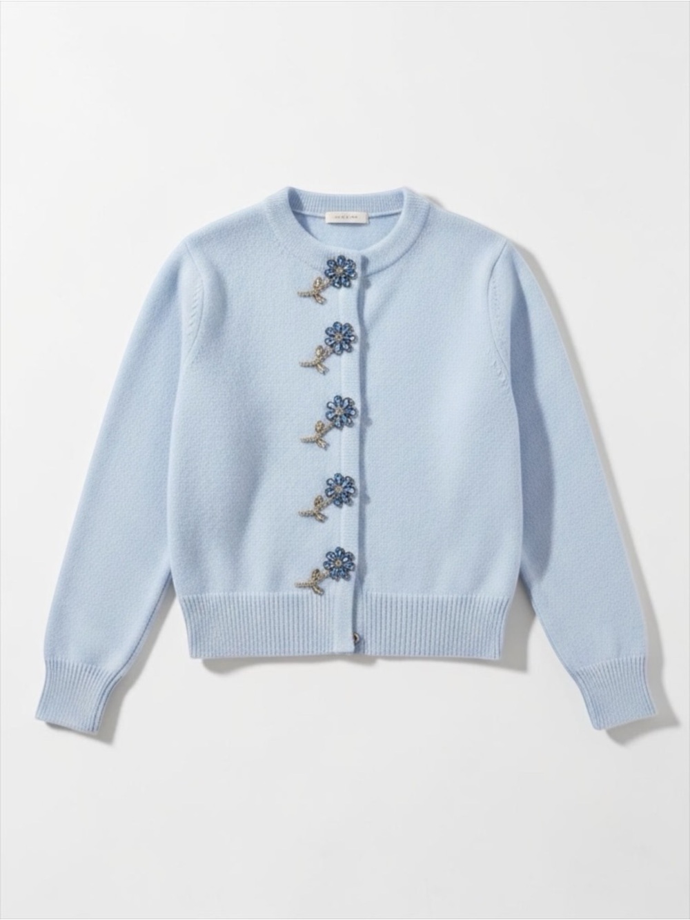 Coquette Blue Cardigan XS Embellished Floral Buttons Knit Sweater NWT